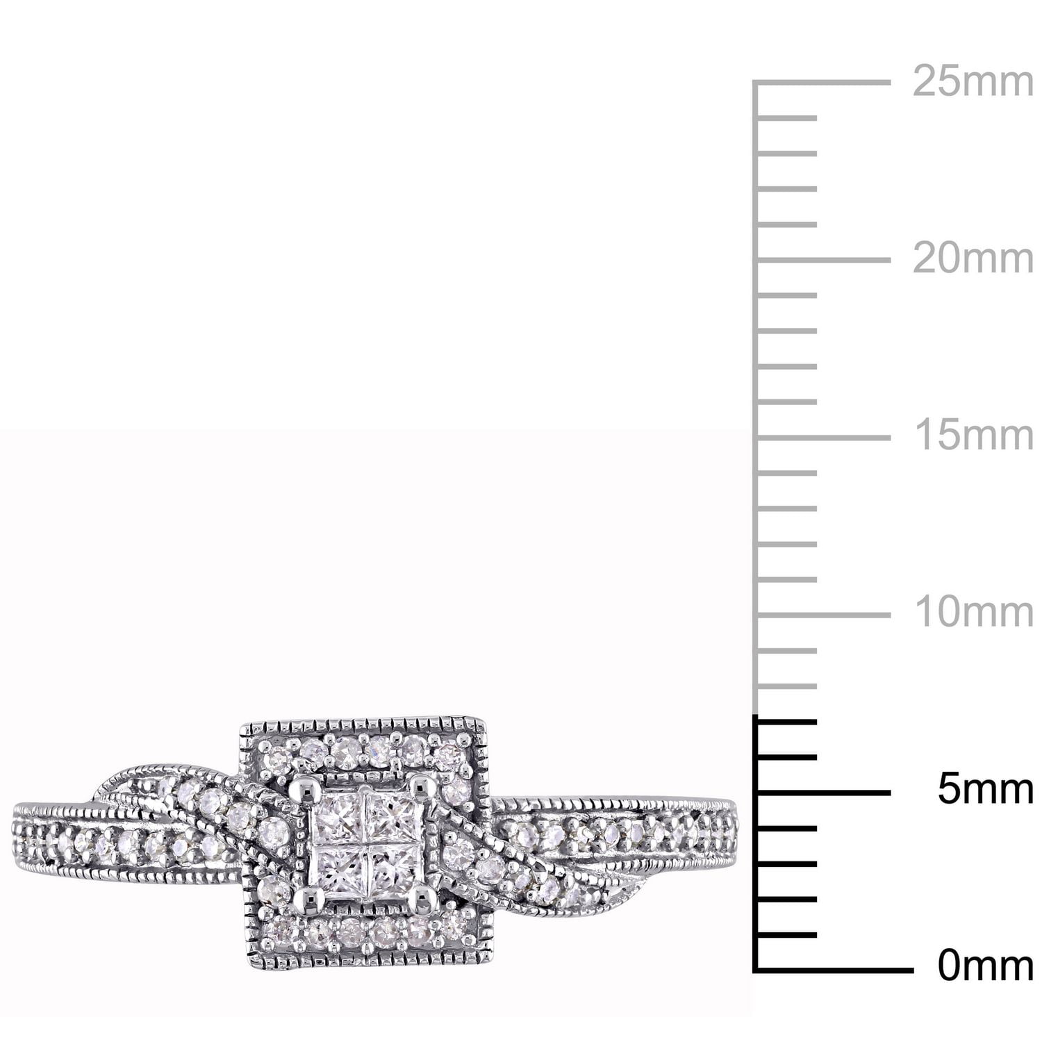 Bague de fiançailles torsadée Miabella avec diamants de coupe princesse et ronde 0,25 ct poids total en or blanc 10 k