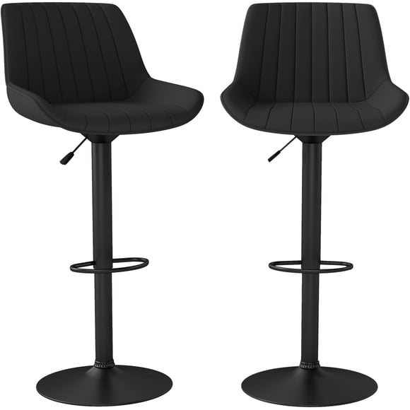 BestOffice Set of 2 Counter Height Swivel Bar Stools, Outdoor Dining Chairs with PU Leather Seats, Black