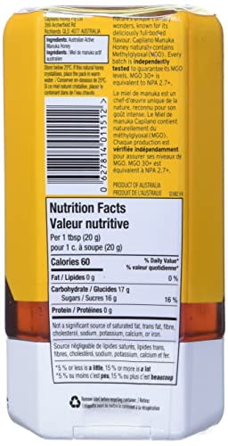 Capilano Manuka Honey Naturally Bioactive MGO30+ 375g. Non Drip. Stand-up Squeeze Bottle. Gluten , Dairy , Egg , Soy and Nut Free. No Additives