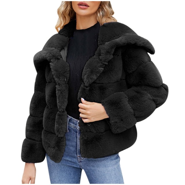Hvobtty Veste en Molleton Décontractée à Manches Longues pour Femme, Manteau Chaud en Fausse Fourrure pour Femmes Dames Hiver Uni à Col Rabattu
