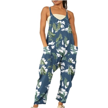 zanvin Combinaisons Amples Sans Manches pour Femmes, Bretelles Spaghetti Extensibles, Salopettes Mode, Combinaisons Amples avec Poches pour le Quotidien, les Fêtes, les Vacances, le Bord de Mer, Bleu