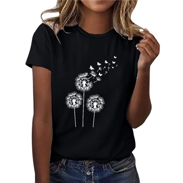Birdeem Women Casual T-Shirt Printed Round Neck Short Sleeve Pullover Blouse Tops