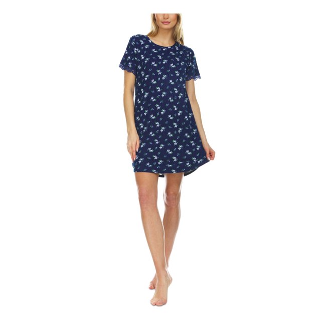 FLORA Intimates Blue Lace Trim Floral Nightgown Juniors M