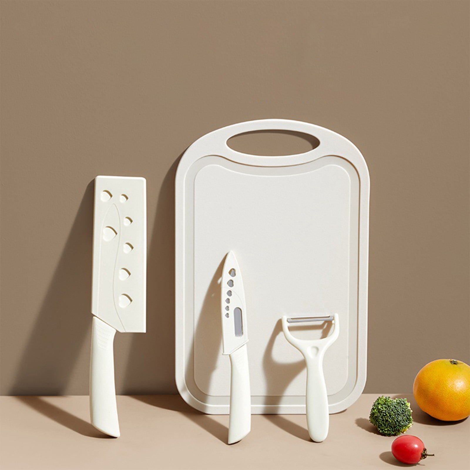 SPOORYYO 4 Piece Set Cutting Board + Kitchen Knife + Fruit Knife + Peeling Knife, Kitchen Small Tool Chopping Board, Combination Set, Ideal for Dorm Cooking and Picnic Camping