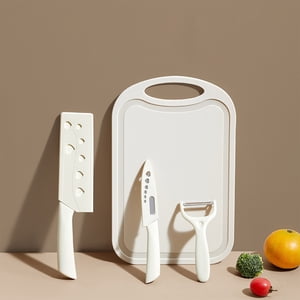 SPOORYYO 4 Piece Set Cutting Board + Kitchen Knife + Fruit Knife + Peeling Knife, Kitchen Small Tool Chopping Board, Combination Set, Ideal for Dorm Cooking and Picnic Camping