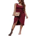 thumbnail image 3 of Femmes Été Casual Maxi Robe Couleur Unie Sans Manches Bandage Gilet Robe Slim Ajustement Robe Volant Plage Partie Sundress, 3 of 6