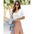 thumbnail image 2 of Arach&Cloz Women's V-Neck Short Sleeve Special Rib Knitted Pattern Casual Tops Sweater Spring Summer 2025, 2 of 5