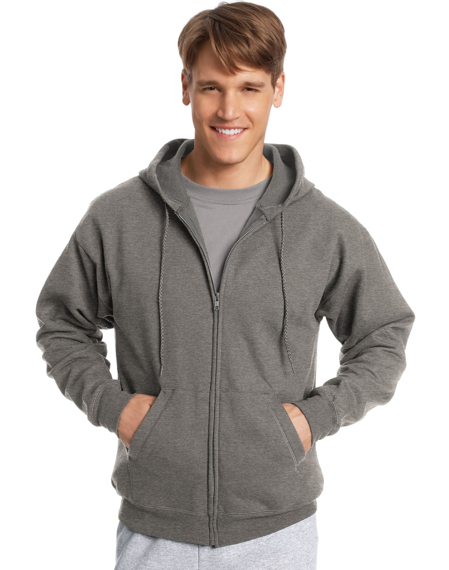 Hanes ComfortBlend EcoSmart Men`s Full Zip Hoodie, M, Charcoal Heather