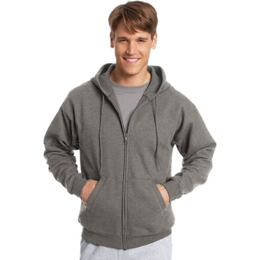 Hanes Mens ComfortBlend EcoSmart Full Zip Hoodie, L, Charcoal Heather