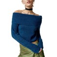 thumbnail image 1 of Faithtur Women's Spring Autumn Knit Tops Solid Color Long Sleeve Off Shoulder Slim Knitwear, 1 of 5