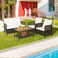 thumbnail image 2 of Costway 4PCS Patio Rattan Furniture Set Cushioned Chairs Wood Table Top W/Shelf, 2 of 9
