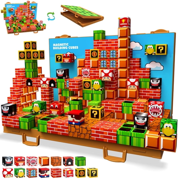 Magnetic Blocks, Build 3D Magnet Building Toys World with Magnetic Tiles, Foldable Magnetic Board, STEM Sensory Toy for Kids, Toy Magnetic Building Sets Gifts for Age 3