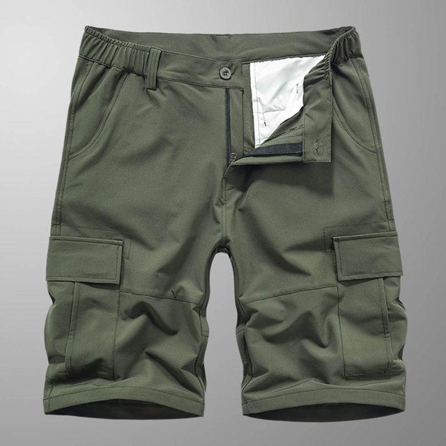 SDNall Men Casual Solid Zipper Button Pockets Elastic Waist Cropped Cargo Shorts