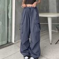 thumbnail image 2 of Yuyuzo Cargo Pants for Women High Waisted Elastic Drawstring Wide Leg Straight Lightweight Pants with Pockets, 2 of 6