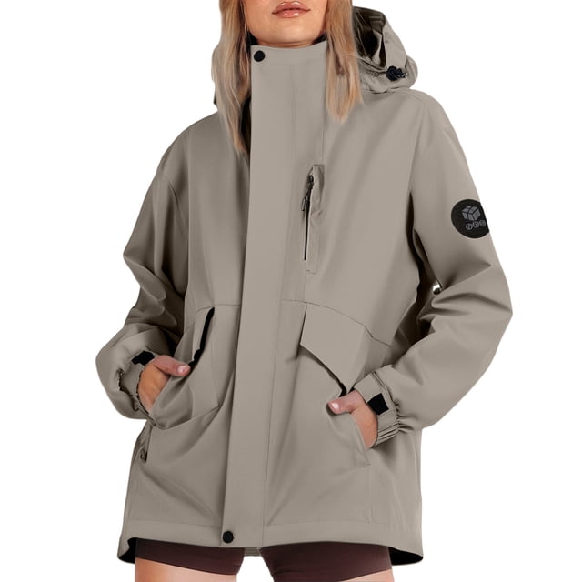 ManxiVoo Veste Élégante pour Femme Résistante à l'Eau Respirante Coupe-Vent de Printemps pour Usage Quotidien Mode de Rue Taille TTG Kaki