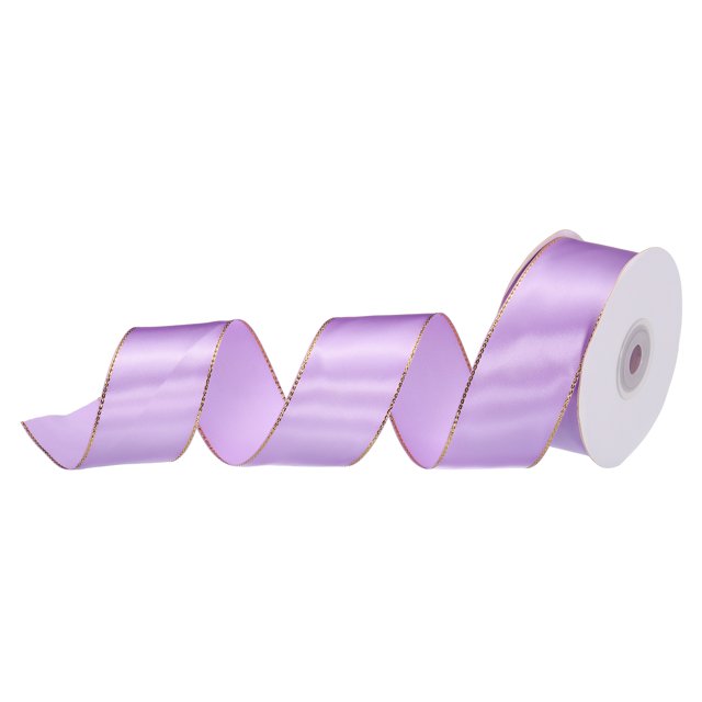Unique Bargains 1 1/2 Inch 25 Yard Wide Satin Ribbon with Gold Edges Grosgrain Fabric Ribbon for Gift Wrapping, Light Purple