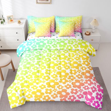 Erosebridal Rainbow Floral Bed in a Bag Twin size, Cartoon Plant Bed Set, Childs Teens