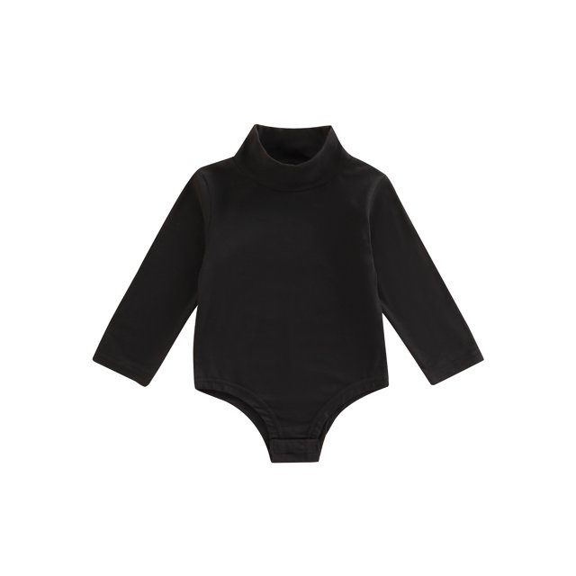 FOCUSNORM Infant Baby Spring Romper Solid Color Long Sleeve Turtleneck High Stretch Jumpsuit for Boys Girls