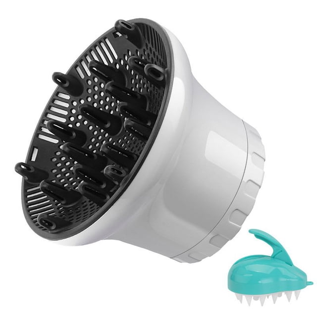 Diffuseur de Bouclage Séchoir Diffuseur pour Cheveux Naturels Ondulés Buse Réglable 1,38-2,6 Po avec Brosse à Shampoing, Blanc