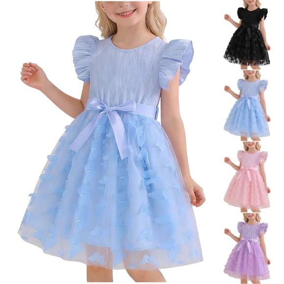 JDQJBZ Robe Sans Manches pour Filles Robe de Fête Tutu en Maille de Couleur Unie Ourlet à Volants