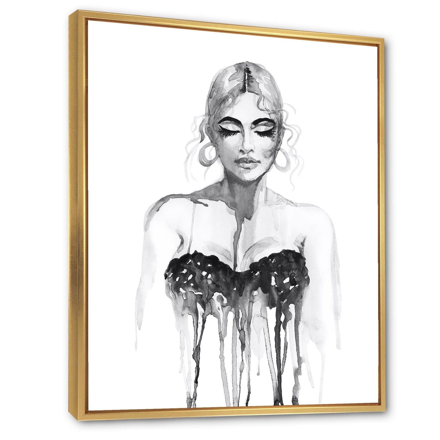 Designart Portrait monochrome de femme portant une robe de soirée ART MURAL À CADRE FLOTTÉ