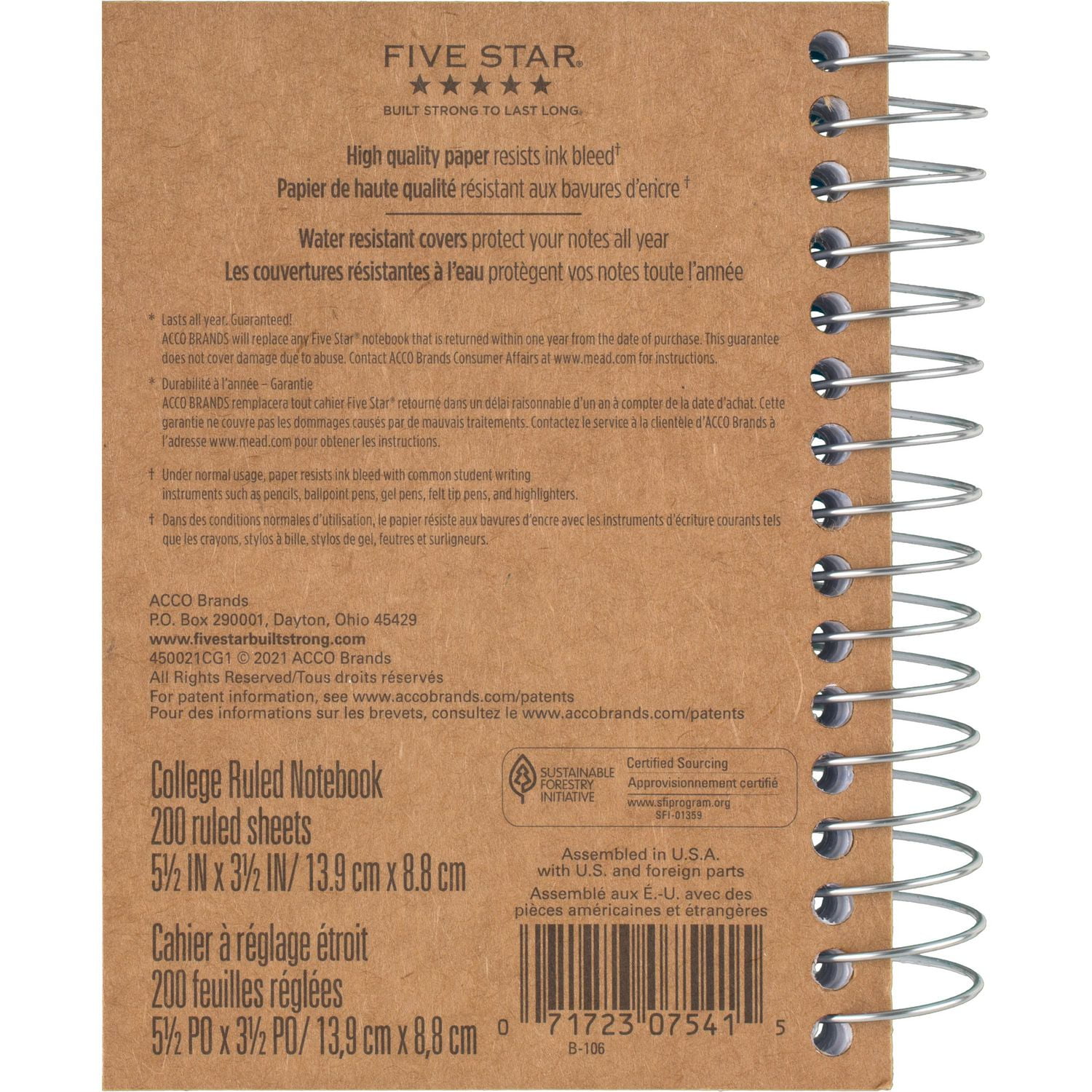 Cahier à spirale Five Star(r) Fat Lil', réglure étroite, 5 1/2 po x 3 1/2 po, 400 pages
