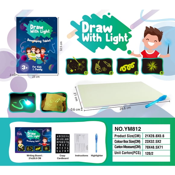 D Glow In The Dark Drawing Board For Kids With 1 Uv Pen And 6 Stencils Creative Art Toy For Night Time Play Educational Doodle Board Size A4