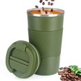 thumbnail image 2 of Vaccum Insulated Stainless Steel Coffee Travel Mug With With Press & Lock Lid - Green, 500ml | Double Walled Thermos Flask With Silicon Grip - Leak Proof Travel Tumbler For Hot & Cold Drinks, 2 of 4