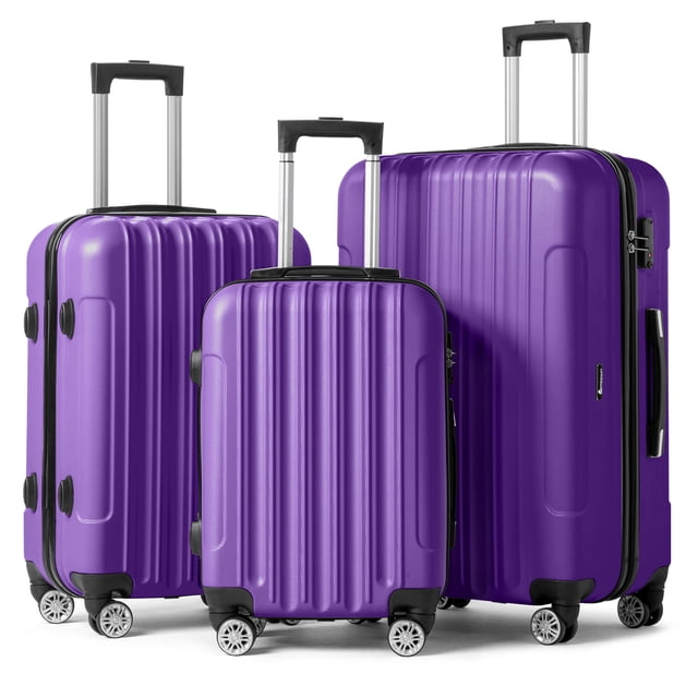 Ktaxon Ensemble de Voyage 3 Pcs Bagage Sac ABS Valise à Roulettes Violet