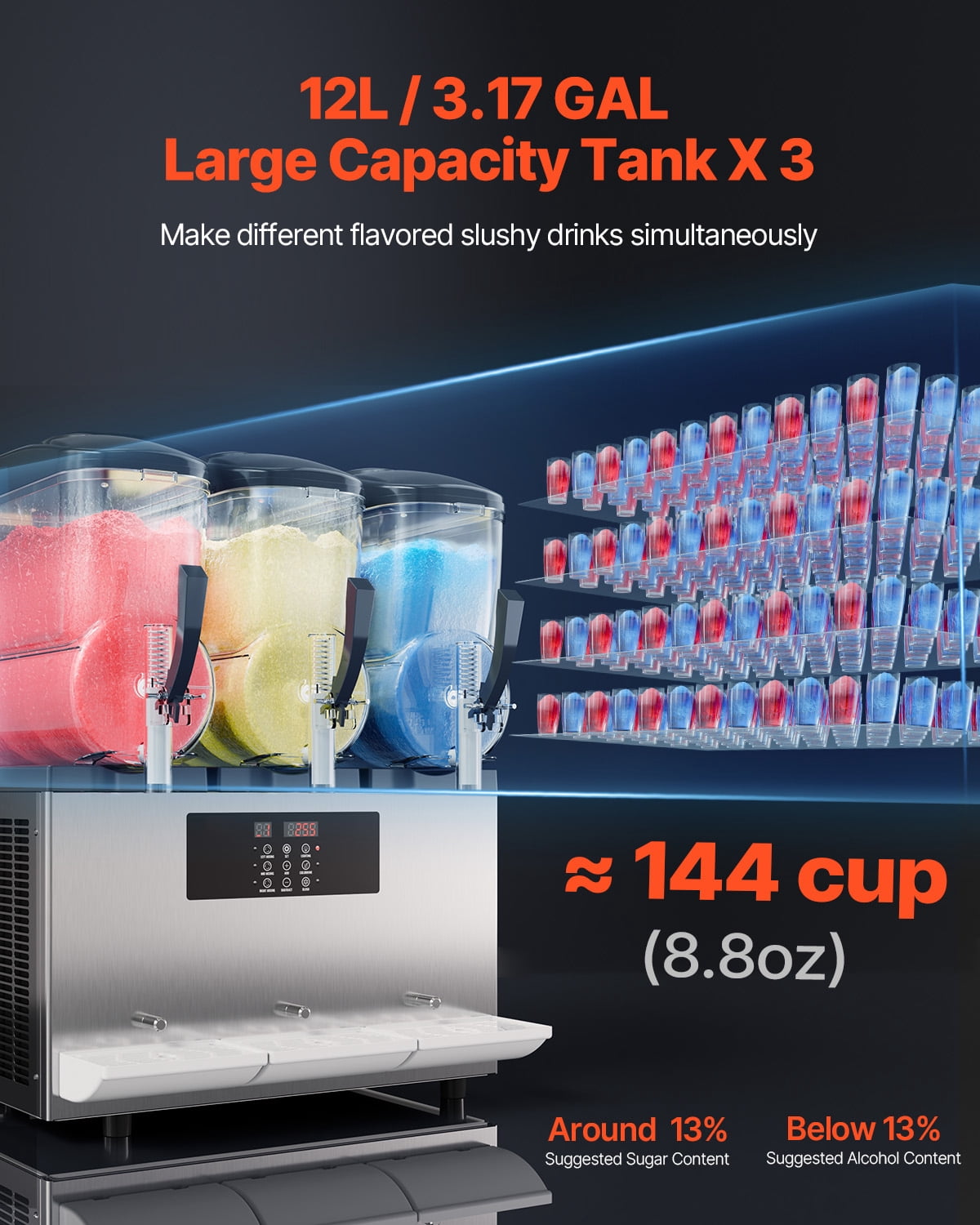 KFFKFF Commercial Slushy Machine, 12Lx3 Triple Tank Frozen Drink