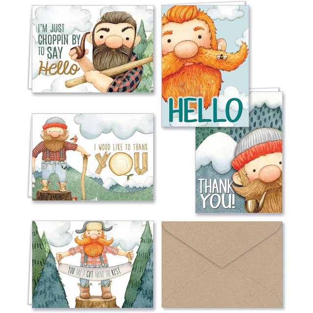 Lumberjack Merci et Note Générale s & Enveloppes Kraft - Lot de 25