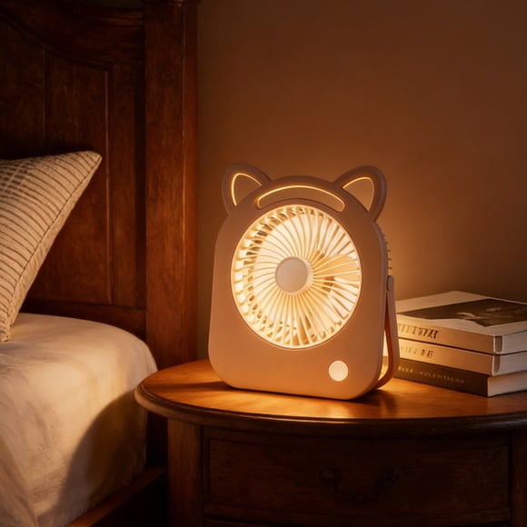 Ventilateur Portatif à Oreilles de Chat Mignon avec Chargement USB, Ventilateur de Bureau à Angle Réglable à 3 Vitesses pour la Table de Chevet et le Bureau, 6,49 X 5,35 Po