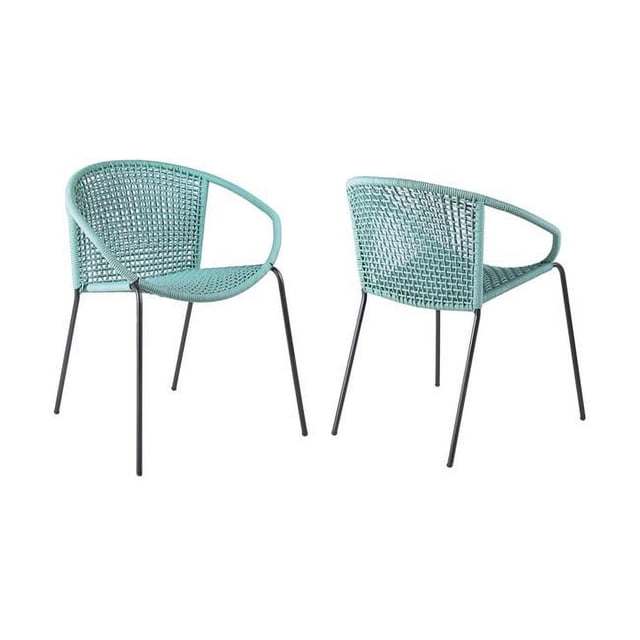 Armen Living LCSNSIWSB Snack Indoor Outdoor Stackable Steel Dining Chair with Wasabi Rope - Set of 2