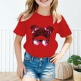 thumbnail image 2 of LUOGENLI T-Shirt pour Filles Enfant Filles Mignon Imprimé Graphique Col Rond Manche Courte Tee Été Décontracté Chemise Hauts Chemises pour Filles Longueur Genou Fluide Rouge 3-4 Ans, 2 of 5