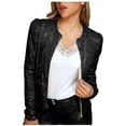 thumbnail image 2 of TIMIFIS Women's Sequin Jacket Long Sleeve Open Front Cropped Jackets Party Cardigan Coat-BlackFall/Winter, 2 of 6
