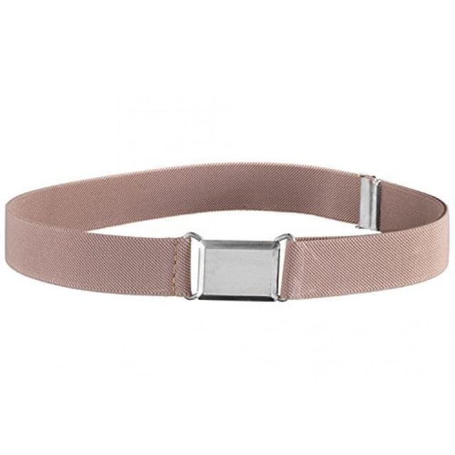 Kids Elastic Adjustable Strech Belt With Silver Square Buckle - Beige