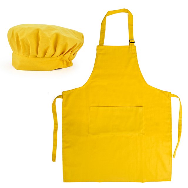 (Prix/1 Ensemble)Opromo Ensemble de Toque de Chef en Toile de Coton à Tablier Ajustable pour Hommes et Femmes-Jaune-TG
