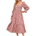 thumbnail image 1 of RKSTN Robe Maxi à Manches Longues pour Femmes, Encolure Carrée, Décontractée, Boutonnée, Bohème, Imprimé Floral, Automne, Longues Robes, 1 of 7