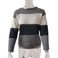 thumbnail image 4 of Femmes Pull Couleur Bloc Rayé Haut Col Rond Pull Rond à Manches Longues Chemisier, Gris, M, 4 of 5