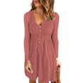 thumbnail image 2 of LLYwey en Liquidation Robes Grande Taille pour Femmes Rondes Décontractées Unies Col en U Boutons Manches Longues Robe Taille Nouvelle Robes Décontractées Roses G, 2 of 8