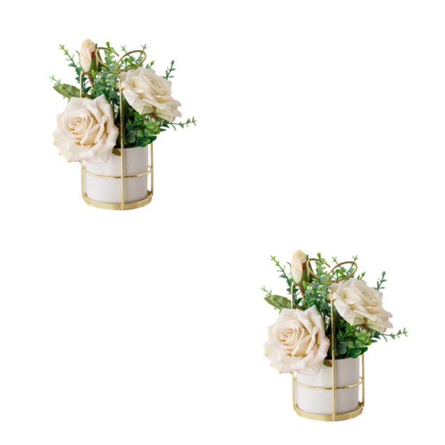 kurtrusly Artificial Flowers With Vase Add Of Color And Style To Any Room Indoor rose white 2Set