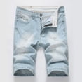 thumbnail image 2 of Pisexur Half Shorts Jeans Men's Ripped Trunks Stretchy Washed Jeans Trunks Cut-Off Classic Fit Biker Jeans Trunks, 2 of 4
