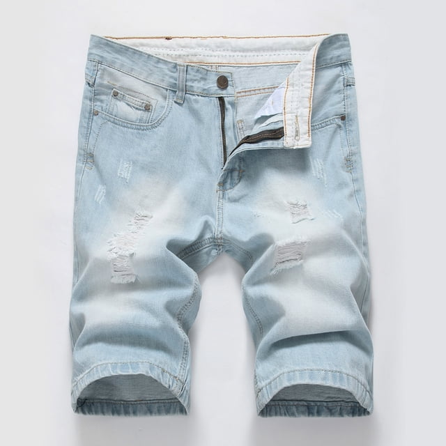 Meichang Men's Jean Shorts Big and Tall Classic Fit Regular Ripped Denim Shorts Straight Leg Distressed Denim Trunks Stretchy Motor Bike Jean Trunks with Pockets