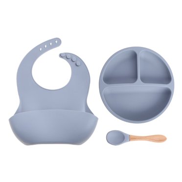 3 Pcs/Set Baby Training Feeding Food Bowl Spoon Bibs Set Silicone Divided Plate
