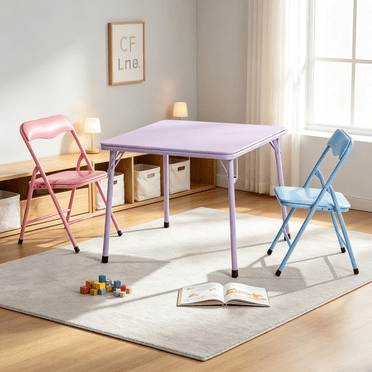 Homy Casa Kids Table and Chair Set, 1 Table and 2 Folding Chairs, PVC Top & Metal Frame, Multicolor Play Table Set for Playroom Classroom
