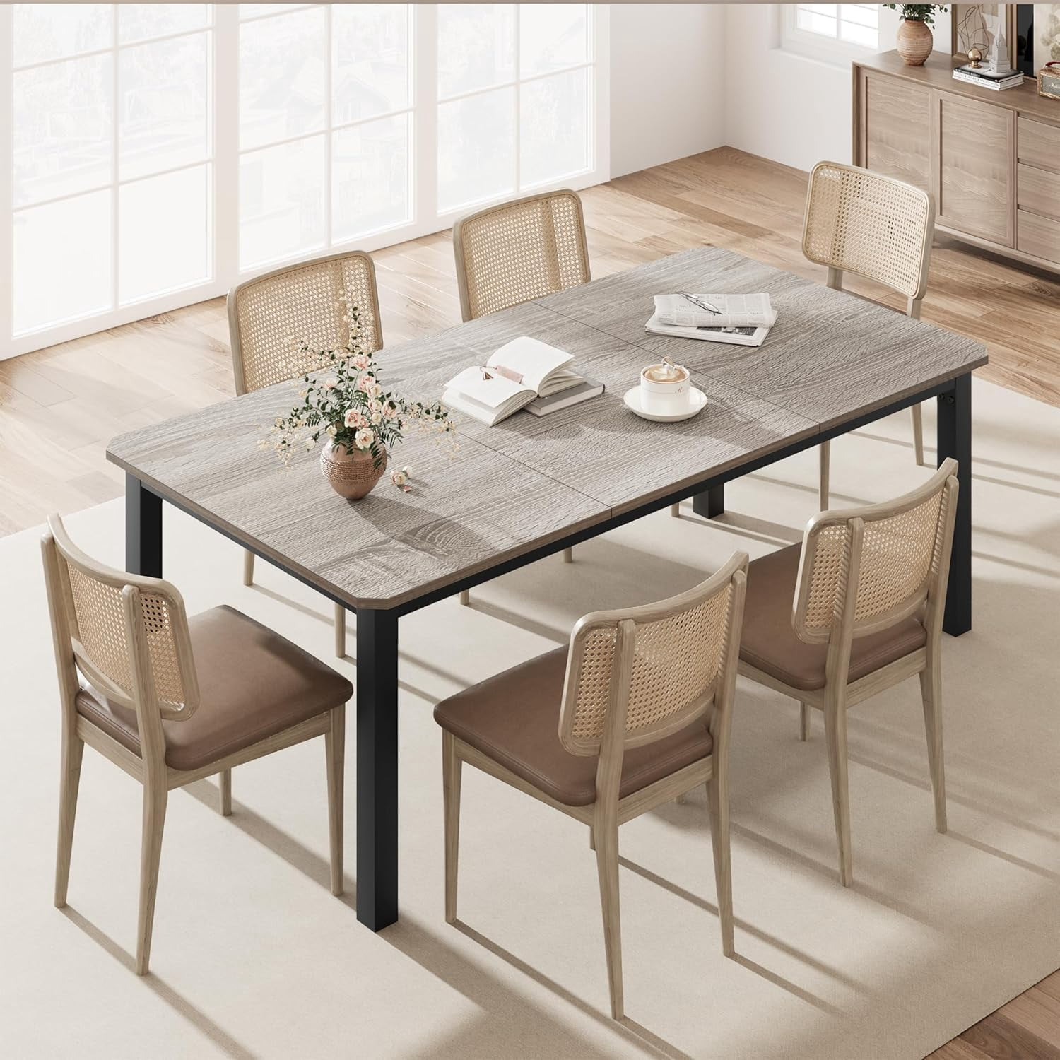 78.7" Long Kitchen Table, Industrial Dining Table For 6~8 People, Wood Dining Table, Rectangle Dining Room Table For Dinner Or Meetings
