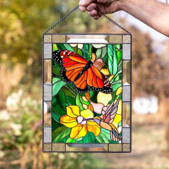 Suspensions Teintées, Vitrail Décoratif en Forme de Fleur, Fait à la Main, Papillon