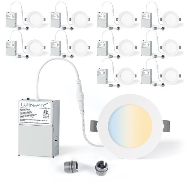 LUMINEPTIC 4 Inch 10 Pack 5CCT Dimmable Slim Recessed LED Pot Lights, Selectable Colors, Bathroom & Damp Locations