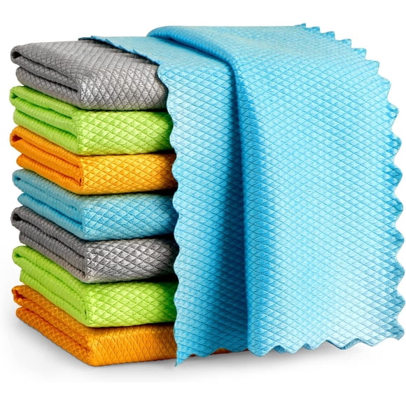 AIDEA Microfiber Glass Cleaning Cloth, 8PK, Premium Microfiber Glass and Window Cleaner, Lint Free Quickly Clean Windows, Glasses, Windshields, Mirrors, Stainless Steel, 12"x12"