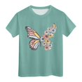thumbnail image 1 of PMVFHDE T-Shirt d'Été pour Filles à Imprimé Graphique Mignon, Col Rond, Manches Courtes - Hauts Décontractés Respirants pour Enfants Vert, 8-9 Ans, 1 of 8